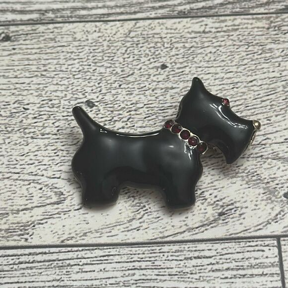 Scottie Terrier Black Enamel with Red Crystal Accents - Picture 1 of 2